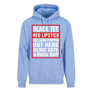 Black Tee Red Lipstick Melanin Poppin Out Here Being Cute Great Gift Unisex Surf Hoodie