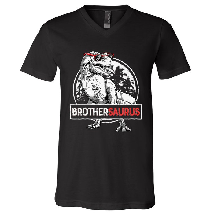 Brothersaurus T rex Dinosaur Brother Saurus Family Matching V-Neck T-Shirt