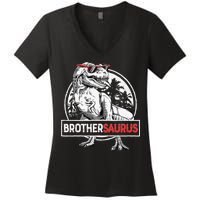 Brothersaurus T rex Dinosaur Brother Saurus Family Matching Women's V-Neck T-Shirt