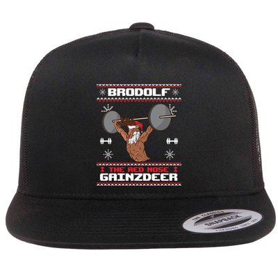 Brodolf The Red Nose Gainzdeer Gym Ugly Christmas Gift Funny Gift Flat Bill Trucker Hat