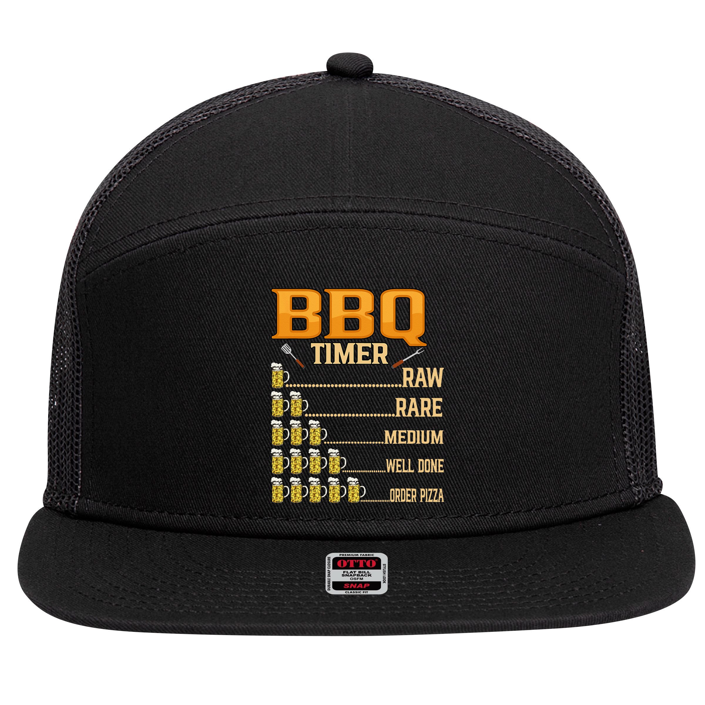 BBQ Timer Raw Rare Medium Well Done Grill Lovers 7 Panel Mesh Trucker Snapback Hat