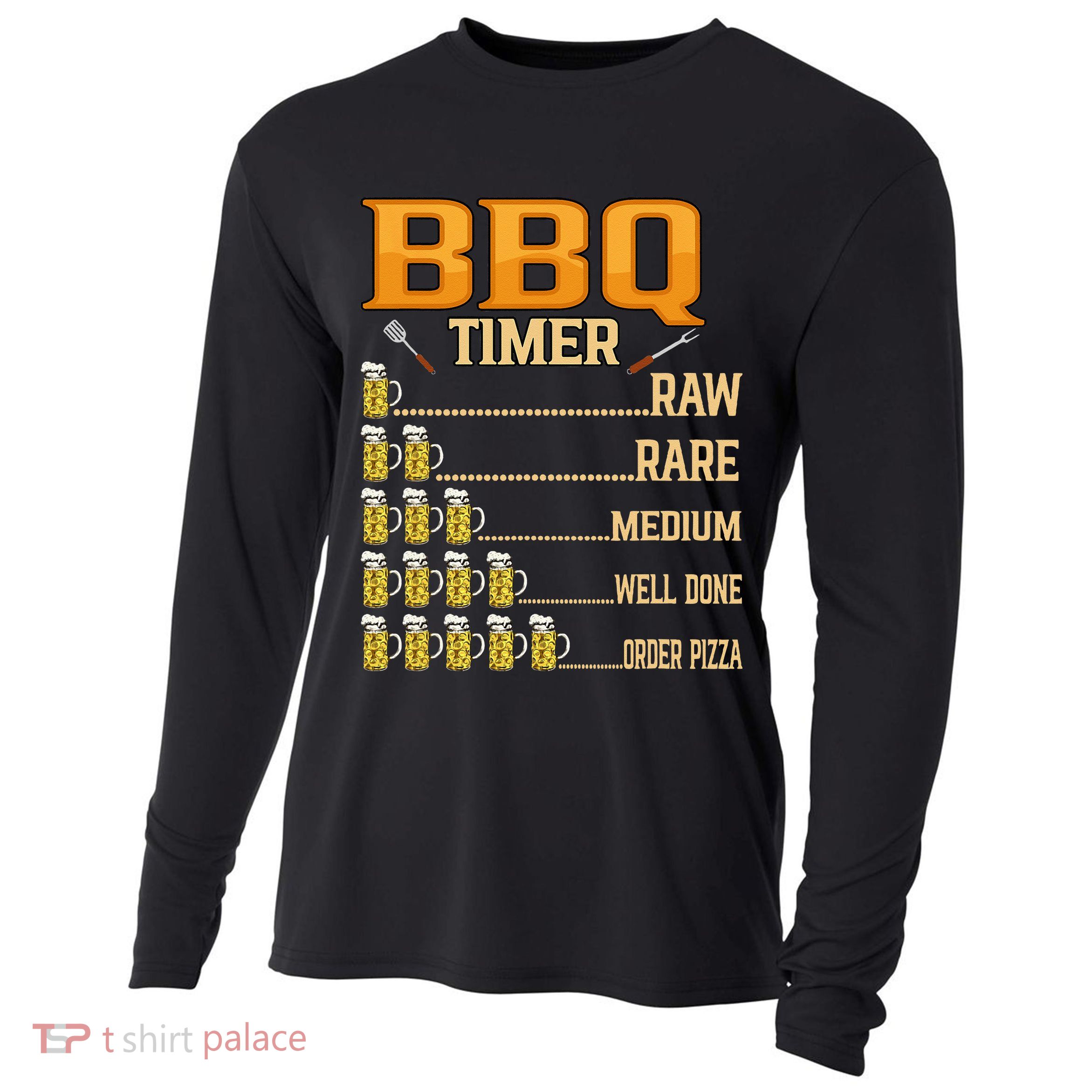 BBQ Timer Raw Rare Medium Well Done Grill Lovers Cooling Performance Long Sleeve Crew