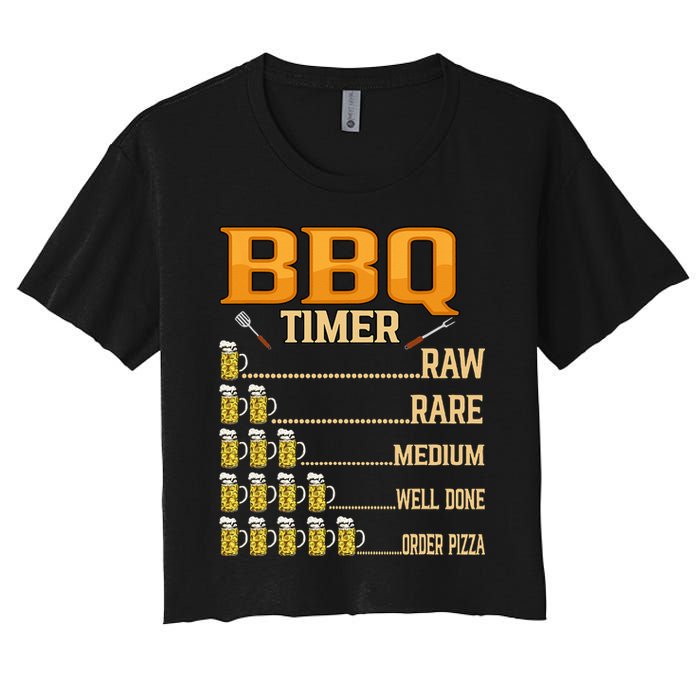 BBQ Timer Raw Rare Medium Well Done Grill Lovers Women's Crop Top Tee