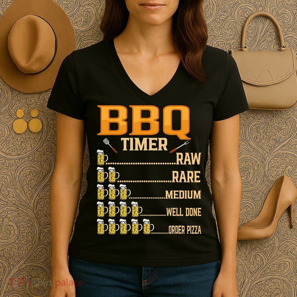 BBQ Timer Raw Rare Medium Well Done Grill Lovers Women's V-Neck T-Shirt