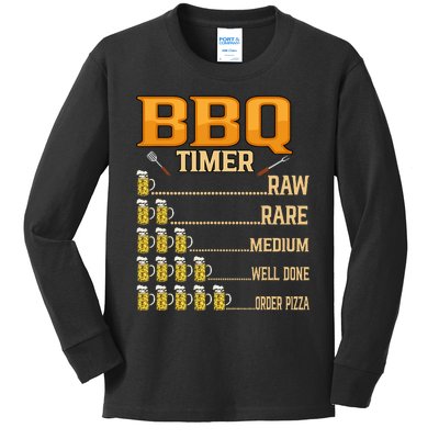 BBQ Timer Raw Rare Medium Well Done Grill Lovers Kids Long Sleeve Shirt