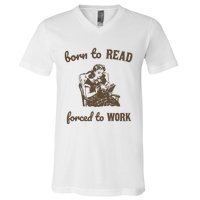 Born To Read Forced To Work Retro Graphic V-Neck T-Shirt