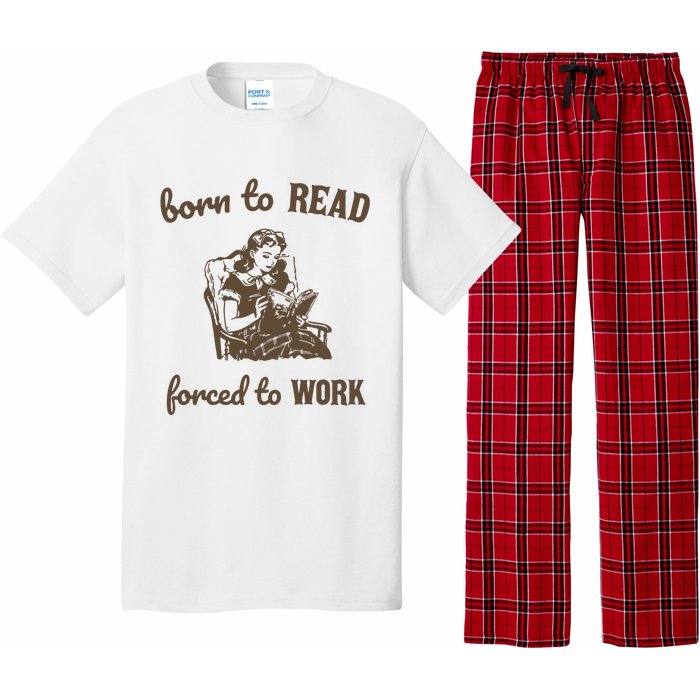 Born To Read Forced To Work Retro Graphic Pajama Set