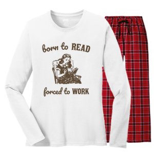 Born To Read Forced To Work Retro Graphic Women's Long Sleeve Flannel Pajama Set 