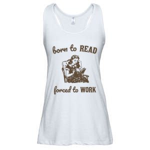 Born To Read Forced To Work Retro Graphic Ladies Essential Flowy Tank