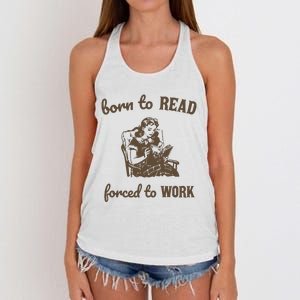 Born To Read Forced To Work Retro Graphic Women's Knotted Racerback Tank