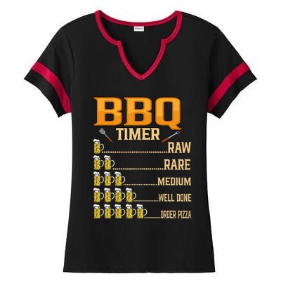 BBQ Timer Raw Rare Medium Well Done Grill Lovers Ladies Halftime Notch Neck Tee