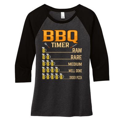 BBQ Timer Raw Rare Medium Well Done Grill Lovers Women's Tri-Blend 3/4-Sleeve Raglan Shirt