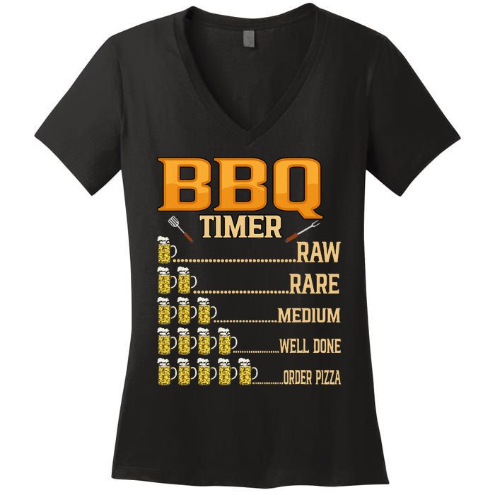 BBQ Timer Raw Rare Medium Well Done Grill Lovers Women's V-Neck T-Shirt