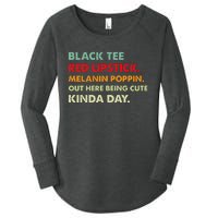 Black Tee Red Lipstick Melanin Poppin Out Here Being Cute Women's Perfect Tri Tunic Long Sleeve Shirt