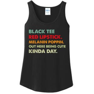 Black Tee Red Lipstick Melanin Poppin Out Here Being Cute Ladies Essential Tank