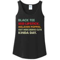 Black Tee Red Lipstick Melanin Poppin Out Here Being Cute Ladies Essential Tank