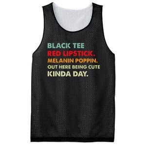 Black Tee Red Lipstick Melanin Poppin Out Here Being Cute Mesh Reversible Basketball Jersey Tank