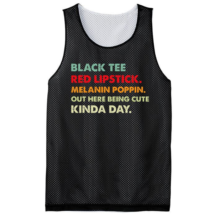 Black Tee Red Lipstick Melanin Poppin Out Here Being Cute Mesh Reversible Basketball Jersey Tank