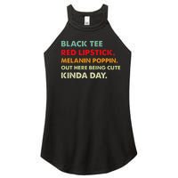 Black Tee Red Lipstick Melanin Poppin Out Here Being Cute Women's Perfect Tri Rocker Tank