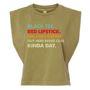 Black Tee Red Lipstick Melanin Poppin Out Here Being Cute Garment-Dyed Women's Muscle Tee