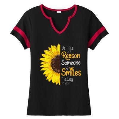 Be The Reason Someone Smiles Today Sunflower Inspirational Ladies Halftime Notch Neck Tee