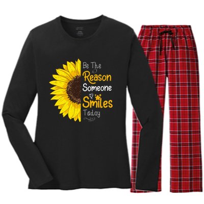 Be The Reason Someone Smiles Today Sunflower Inspirational Women's Long Sleeve Flannel Pajama Set 