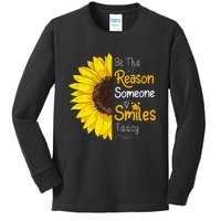 Be The Reason Someone Smiles Today Sunflower Inspirational Kids Long Sleeve Shirt