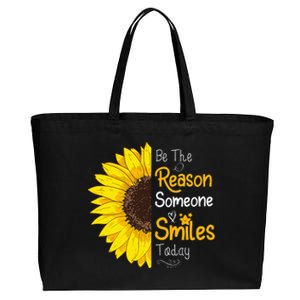 Be The Reason Someone Smiles Today Sunflower Inspirational Cotton Canvas Jumbo Tote