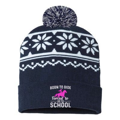 Born To Ride Forced To Go To School Funny Gift USA-Made Snowflake Beanie