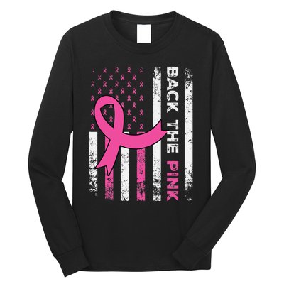 Back The Ribbon American Flag Breast Cancer Awareness Long Sleeve Shirt