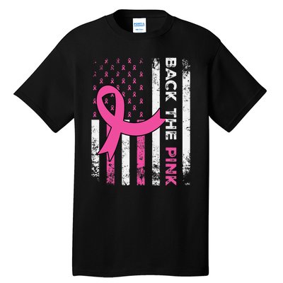 Back The Ribbon American Flag Breast Cancer Awareness Tall T-Shirt