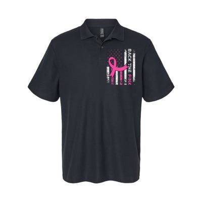 Back The Ribbon American Flag Breast Cancer Awareness Softstyle Adult Sport Polo