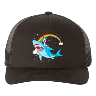 Boston Terrier Riding Shark Yupoong Adult 5-Panel Trucker Hat