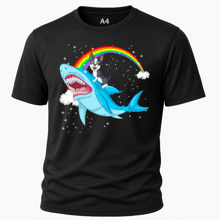 Boston Terrier Riding Shark Cooling Performance Crew T-Shirt