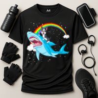 Boston Terrier Riding Shark Cooling Performance Crew T-Shirt