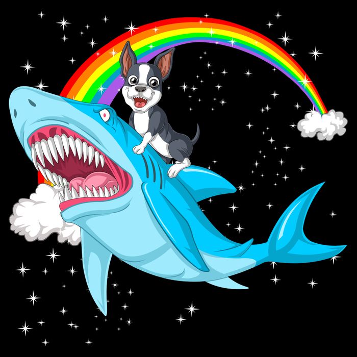 Boston Terrier Riding Shark Cooling Performance Crew T-Shirt