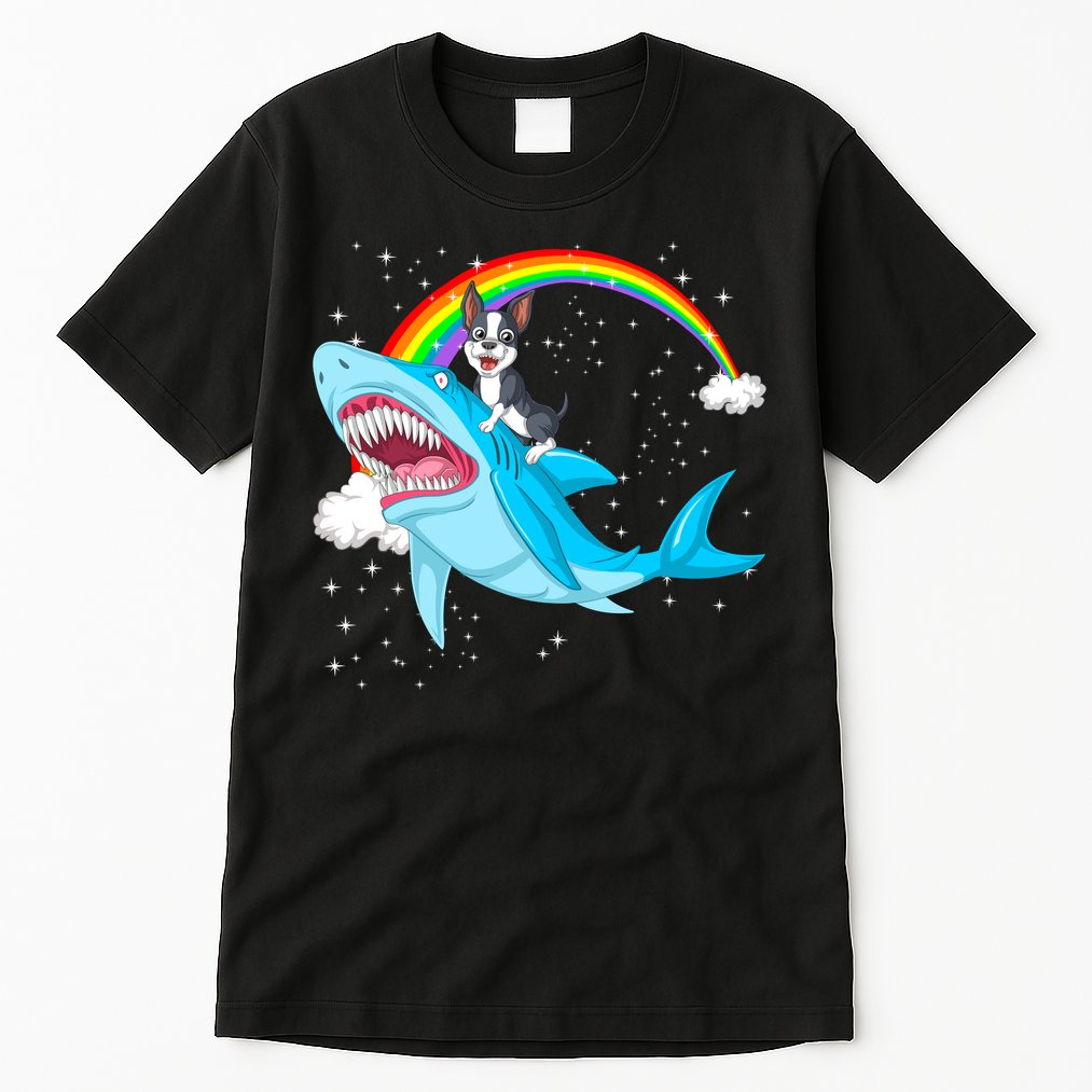 Boston Terrier Riding Shark Tall T-Shirt