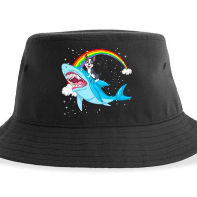 Boston Terrier Riding Shark Sustainable Bucket Hat