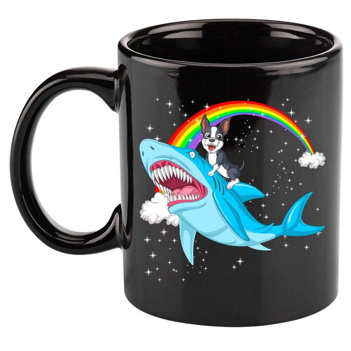 Boston Terrier Riding Shark 11oz C Handle Ceramic Mug