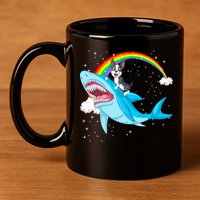 Boston Terrier Riding Shark 11oz C Handle Ceramic Mug