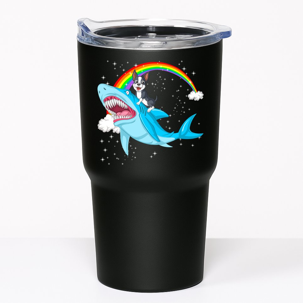 Boston Terrier Riding Shark Tumbler