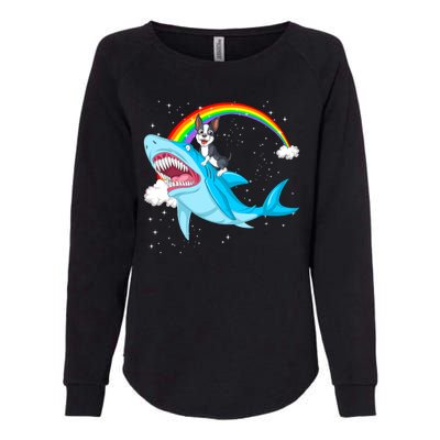 Boston Terrier Riding Shark Womens California Wash Sweatshirt