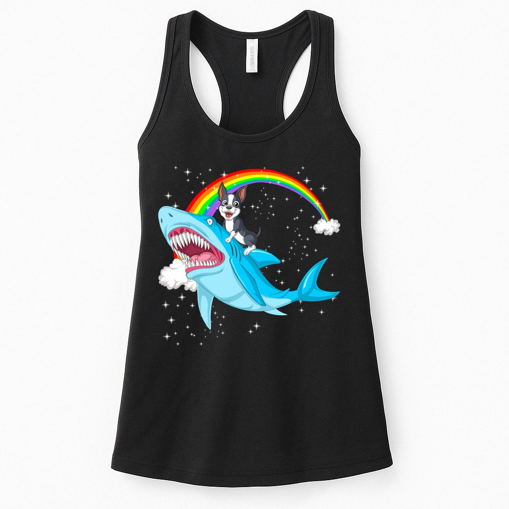 Boston Terrier Riding Shark Womens Tank Top