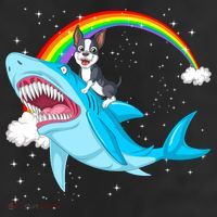 Boston Terrier Riding Shark Trucker Hat