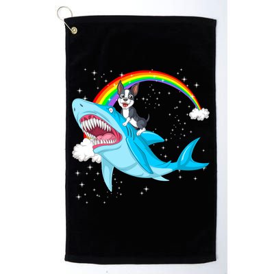 Boston Terrier Riding Shark Golf Towel