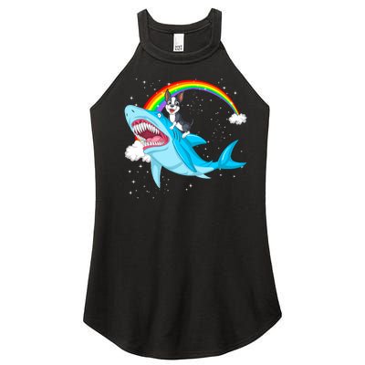 Boston Terrier Riding Shark Women’s Perfect Tri Rocker Tank