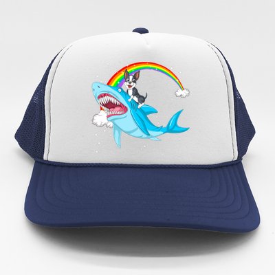 Boston Terrier Riding Shark Trucker Hat