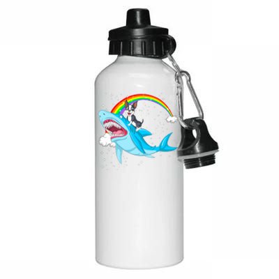 Boston Terrier Riding Shark Aluminum Water Bottle 