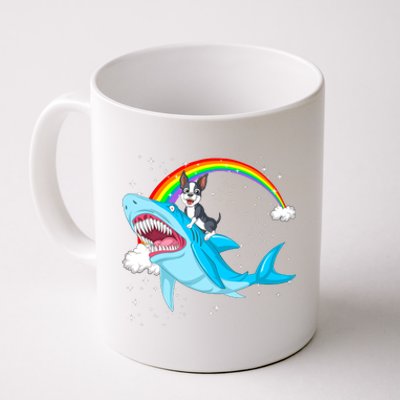 Boston Terrier Riding Shark Coffee Mug