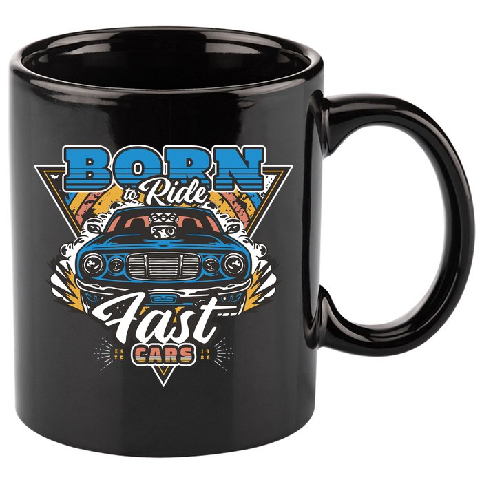 Born To Ride Fast Cars 11oz C Handle Ceramic Mug